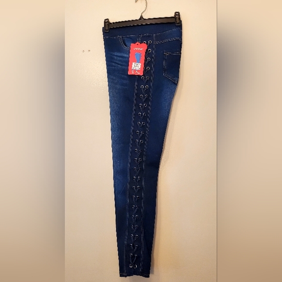 🔥NWOT JVINI Jeggings Blue Women US Large - Picture 4 of 12